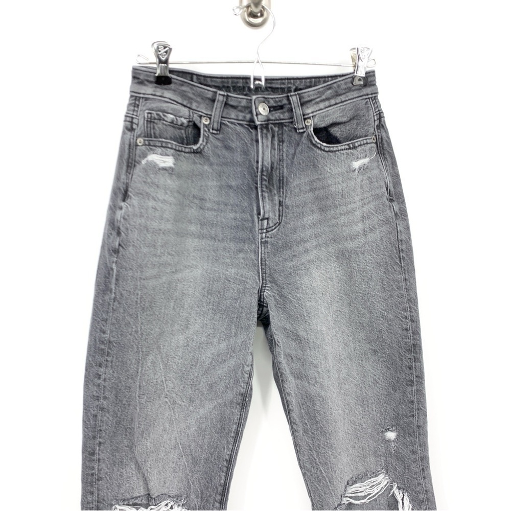 American Eagle Women Size 0 Jeans Mom Straight Pants Gray Distressed 100% Cotton - Picture 2 of 9